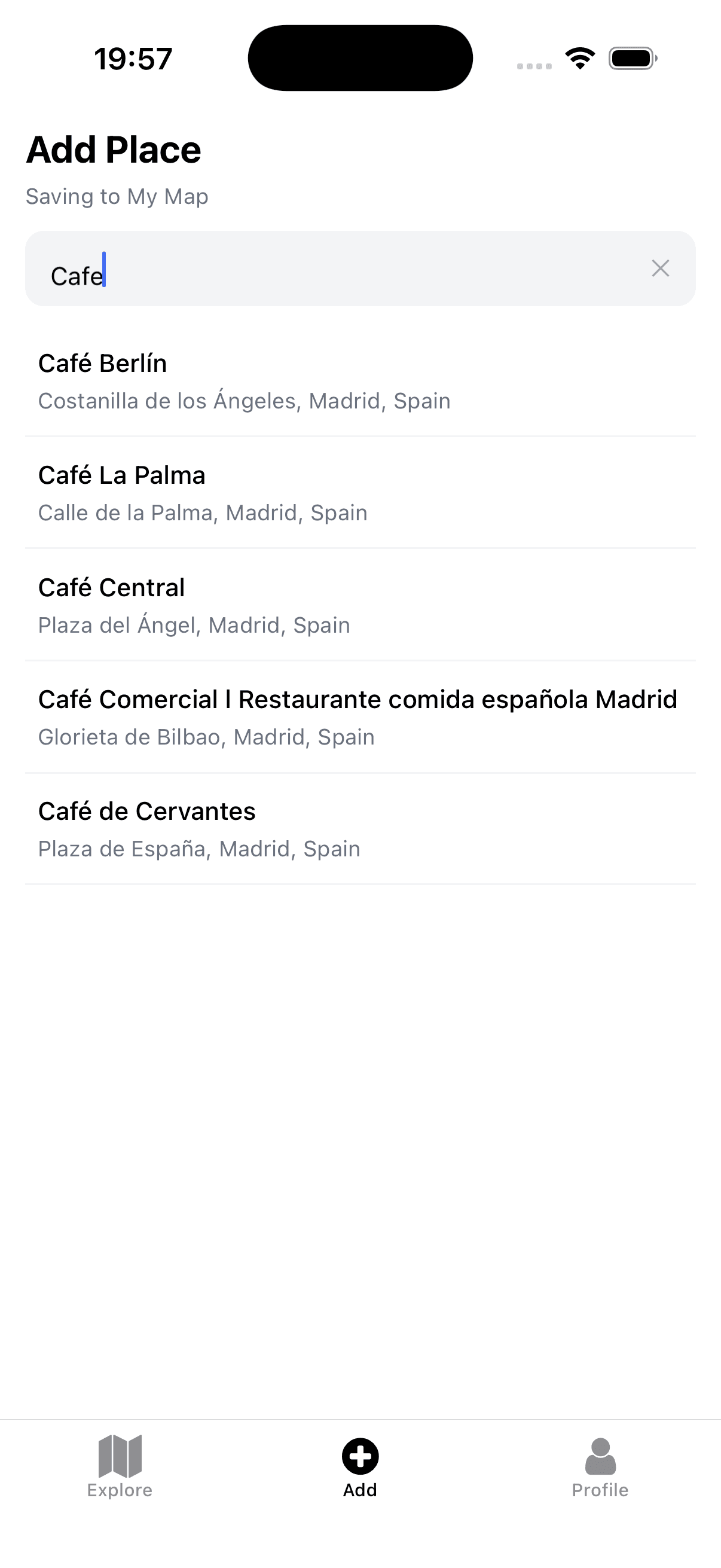 Searching for a cafe and adding it to MapVault